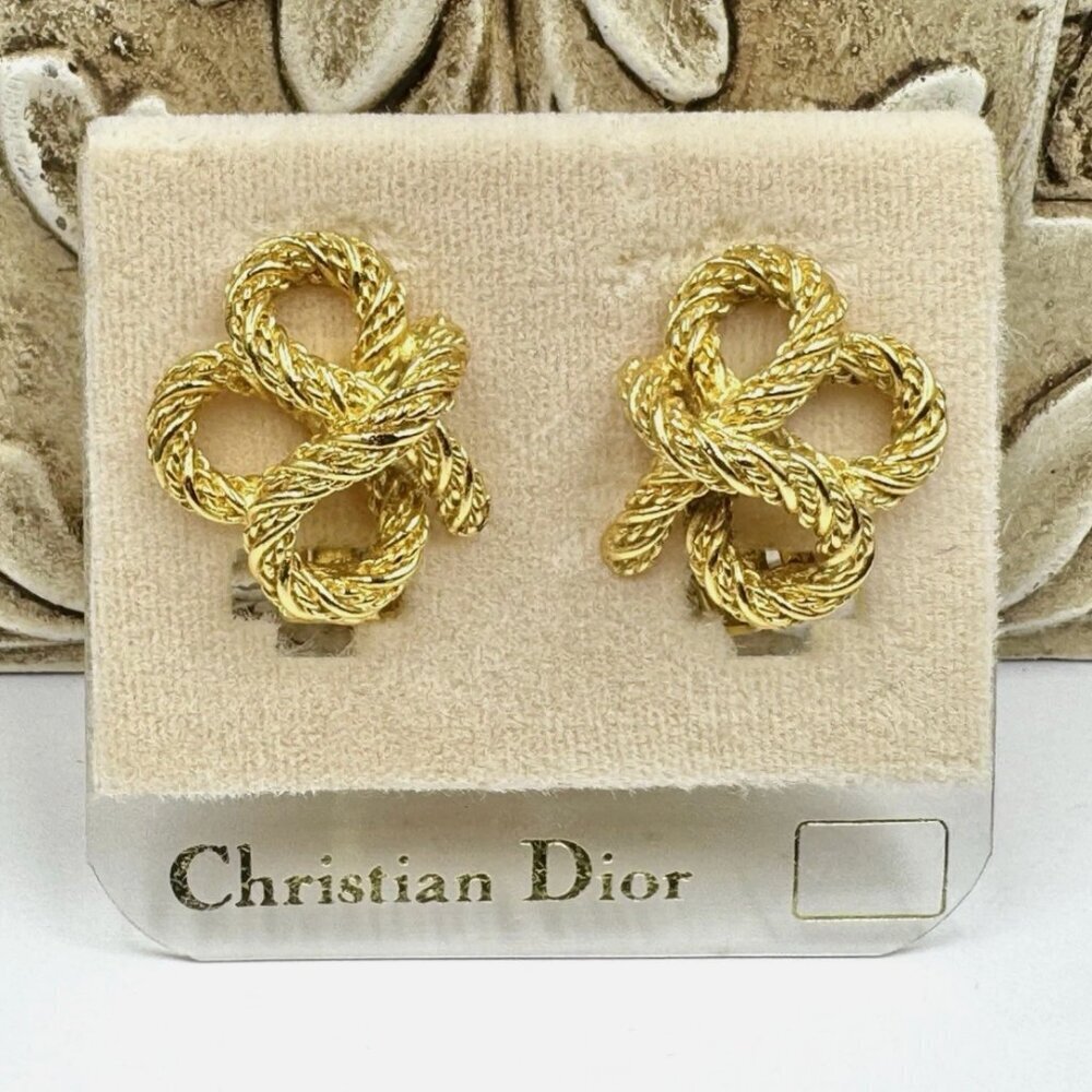 Christian Dior Gold Braided Knot Earrings Clip USED - FAIR CONDITION (faded)